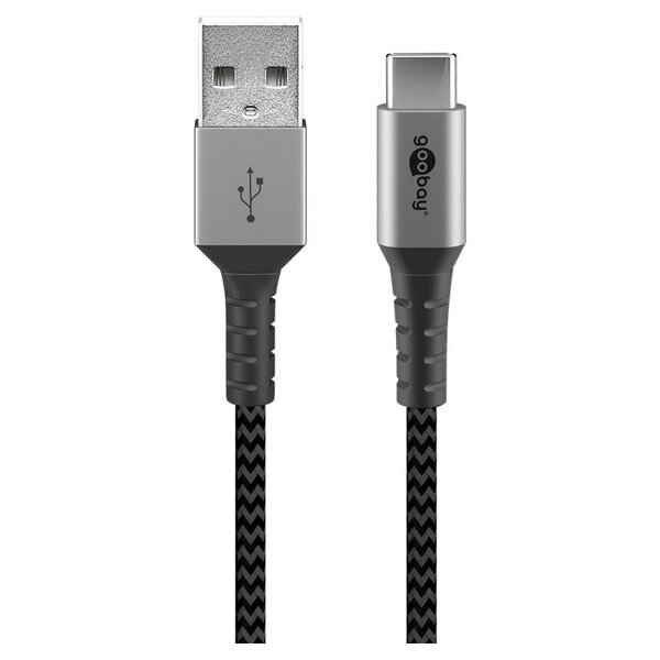 Goobay USB-C auf USB-A Textilkabel 1 m (3 A) – Spacegrau/Silber