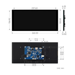10.4inch QLED Quantum Dot - Capacitive Touch - 1600x720 - Optical Bonding Toughene Panel