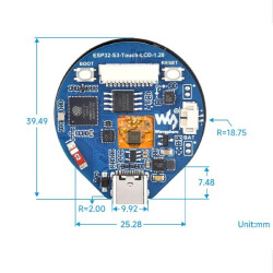 ESP32-S3 Touch-LCD Dev Board - 1.28 Zoll IPS Display (rund)- 32-bit LX7 Dual Core CPU - Wifi - BLE 5