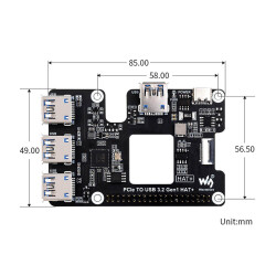 Waveshare PCIe zu USB 3.2 Gen 1 HAT+ für Raspberry Pi 5