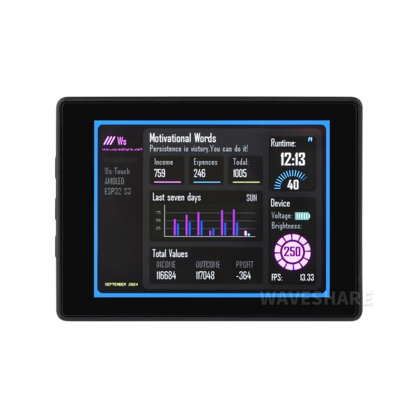 ESP32-S3 2.41" AMOLED Touch Display | Wi-Fi, BLE 5, IMU, 16MB Flash