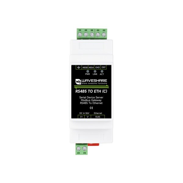 Waveshare RS485-zu-Ethernet Serial Server (C) – 6–36 V, Isolation, DIN-Rail
