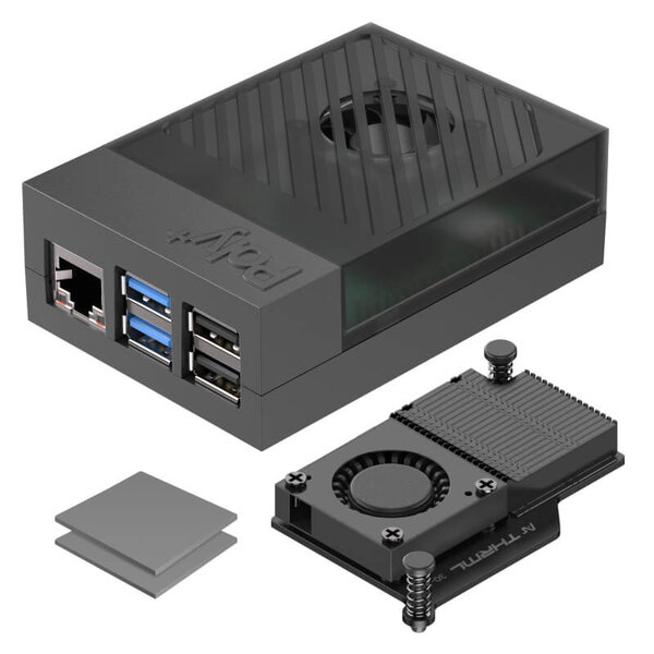 Argon Poly+5 Gehäuse Raspberry Pi 5 mit THRML 30mm Lüfter - Schwarz