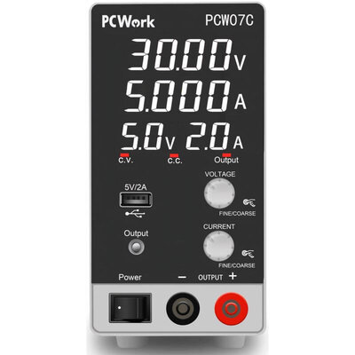 Labornetzteil 0 bis 30V / 0 bis 5A mit USB - PCW07C