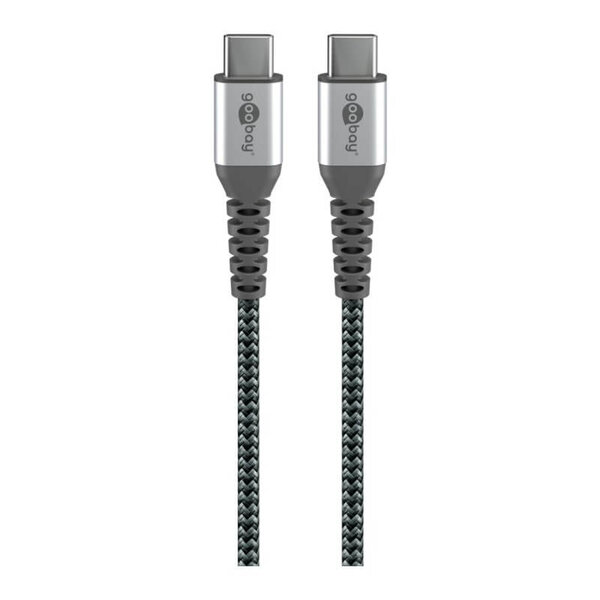 Goobay USB-C auf USB-C Textilkabel 0,15 m (60W, 3A) – Spacegrau/Silber