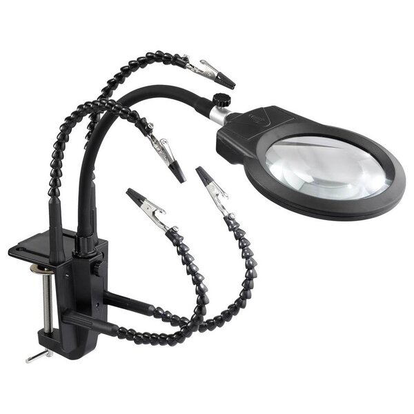 Dritte Hand mit Tischklemme, Lupe und LED-Beleuchtung ZD-11N-1
