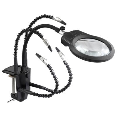 Dritte Hand mit Tischklemme, Lupe und LED-Beleuchtung...