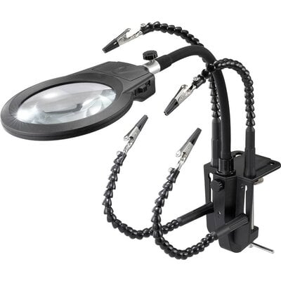 Dritte Hand mit Tischklemme, Lupe und LED-Beleuchtung...