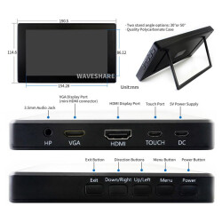 7" Touch LCD mit Gehäuse - IPS HDMI Anschluss - 1024 x 600